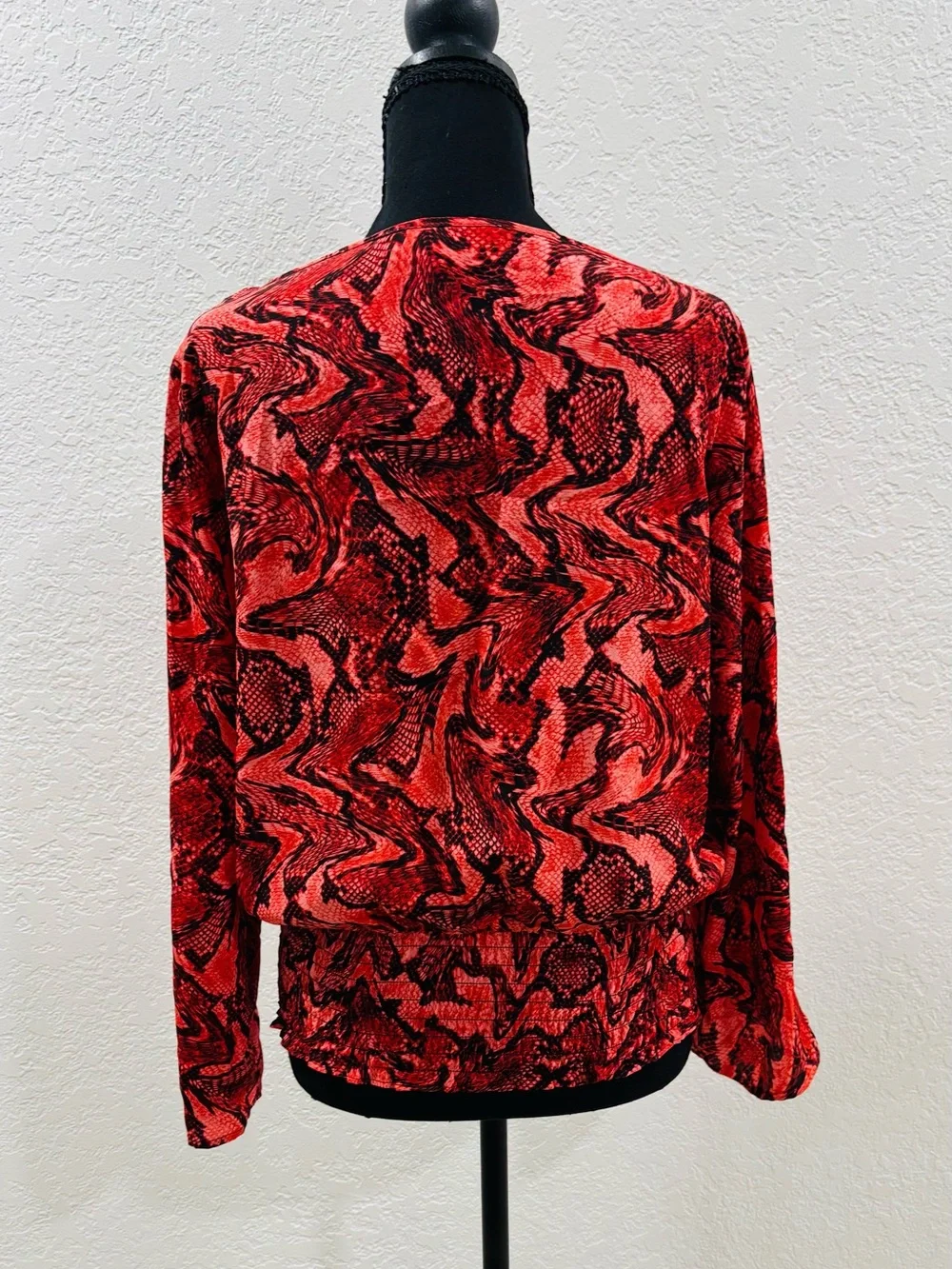 Michael Kors Red and Black Abstract Print Long Sleeve Top